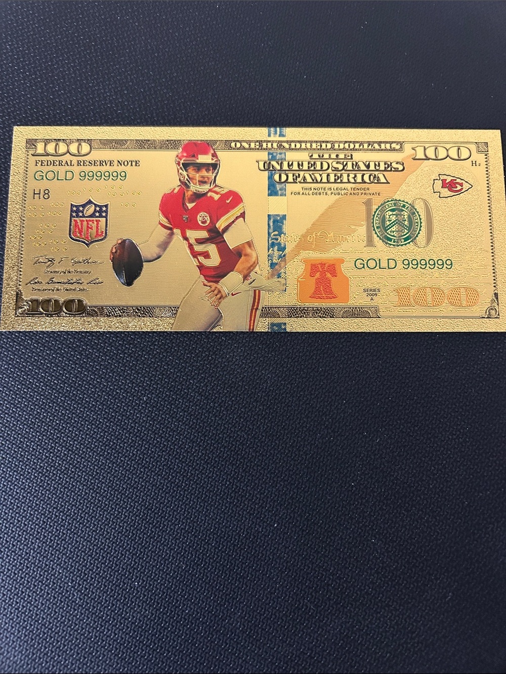 Kansas City Chiefs Patrick Mahomes Gold Novelty $100 Bill